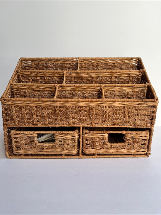 Vintage Other - Vintage Wicker Woven Rattan Desk Organizer Office Storage